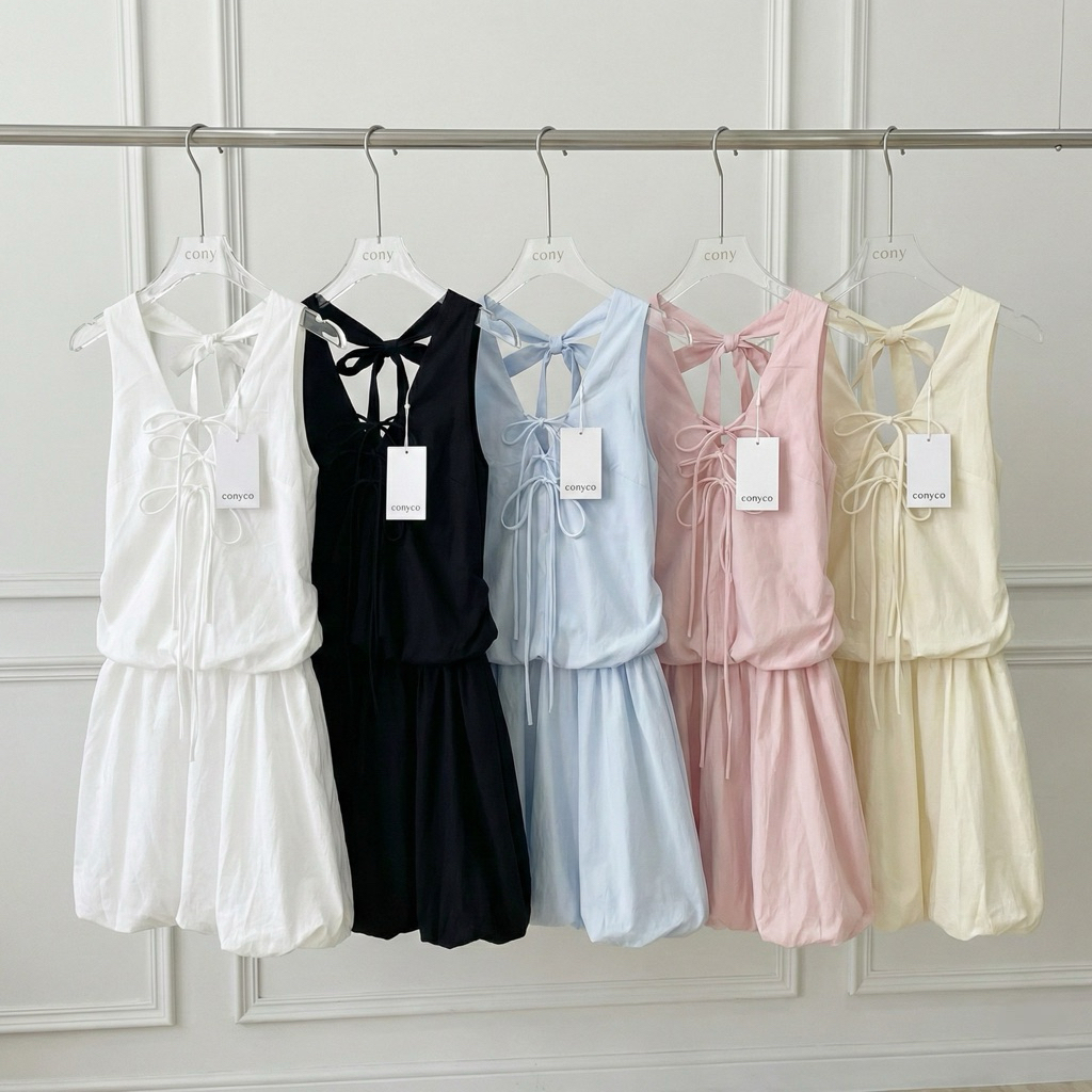 conycolours | secret tie dress เดรสร้อยเชือกกระโปรงพอง (สมอคหลัง)