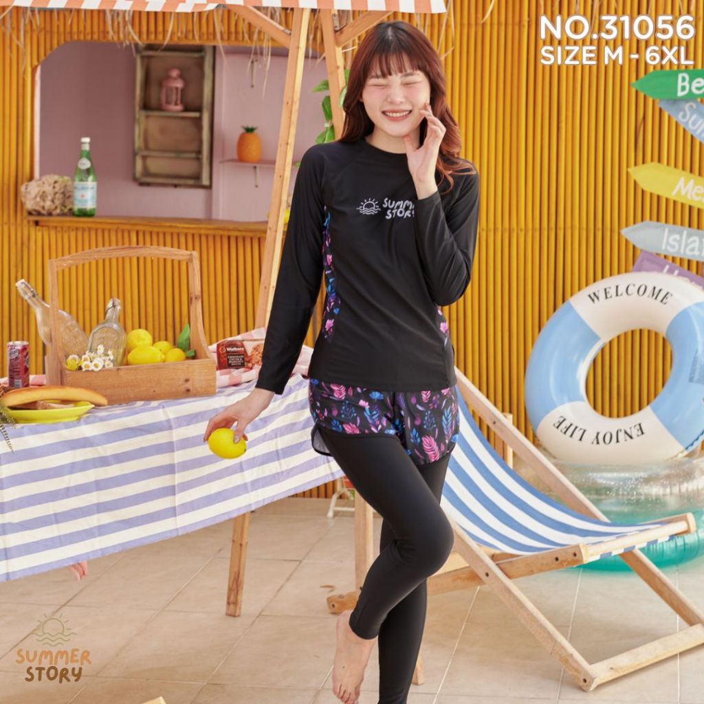 Summer Story ชุดว่ายน้ำผู้หญิงเสื้อแขนยาว กางเกงขาสั้นติดกับกางเกงขายาว 31056 ชุดว่ายน้ำอิสลาม size M-6XL - รูปที่ 2