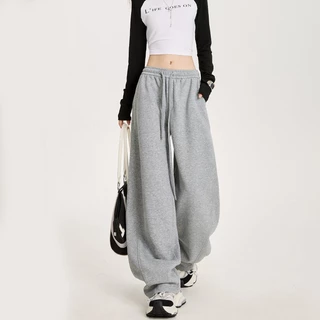 S~5XL Sweatpants Gray กางเกงสีเทาลายดาบโค้ง กางเกงวอร์มสไตล์อเมริกัน แฟชั่นสตรีทเวียร์ 2026 แบบหลวมโคร่ง ขากว้าง HOT