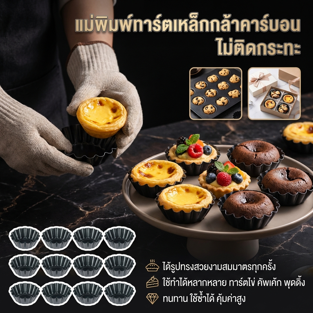 แม่พิมพ์ทาร์ตไข่คุณภาพสูง 🥧 แม่พิมพ์เหล็กกล้าคาร์บอนไม่ติดกระทะ ปลอดภัย✨ ใช้งานง่าย ทำความสะอาดง่าย | สำหรับทำทาร์ตไข่ พ
