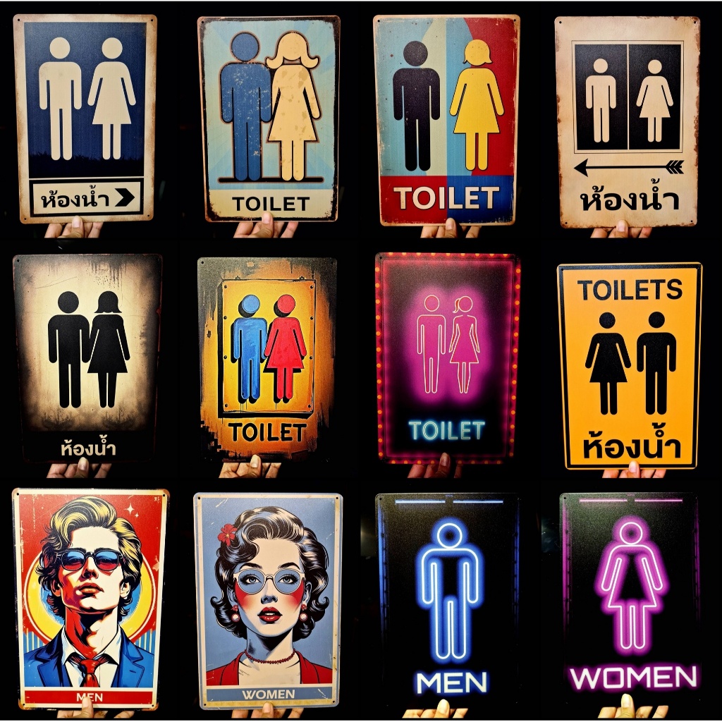 👩พร้อมส่ง👨ป้ายสังกะสี ห้องน้ำ 20x30 ซม. ตกแต่งผนัง (ออกบิล VAT ได้)