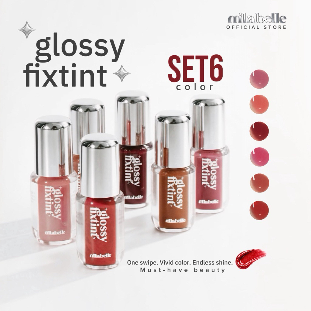 (เซ็ท 6 แท่ง ) มิลาเบลล์ กลอสซี่ ฟิกซ์ทิ้นท์ 4 กรัม รุ่น Waterproof ติดทนยาวนาน Milabelle glossy fix