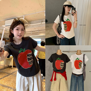 📍พร้อมส่ง📍8763 เสื้อคอกลมแขนสั้น สกรีนหน้าลาย🍎 ผ้าคอตตอลเนื้…