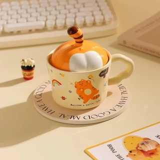 แก้วน้ำ แก้วกาแฟ น้องแมวเหมี๊ยวสุดน่ารัก ฝาที่้เป็นมากกว่าฝา งานเซรามิค ชาวออฟฟิต นักเรียนนักศึกษา ของขวัญสวย ขนาด330ml