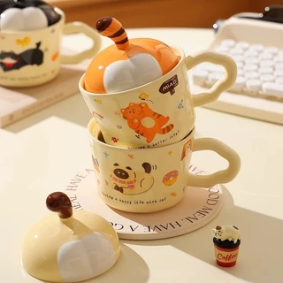 แก้วน้ำ แก้วกาแฟ น้องแมวเหมี๊ยวสุดน่ารัก ฝาที่้เป็นมากกว่าฝา งานเซรามิค ชาวออฟฟิต นักเรียนนักศึกษา ของขวัญสวย ขนาด330ml