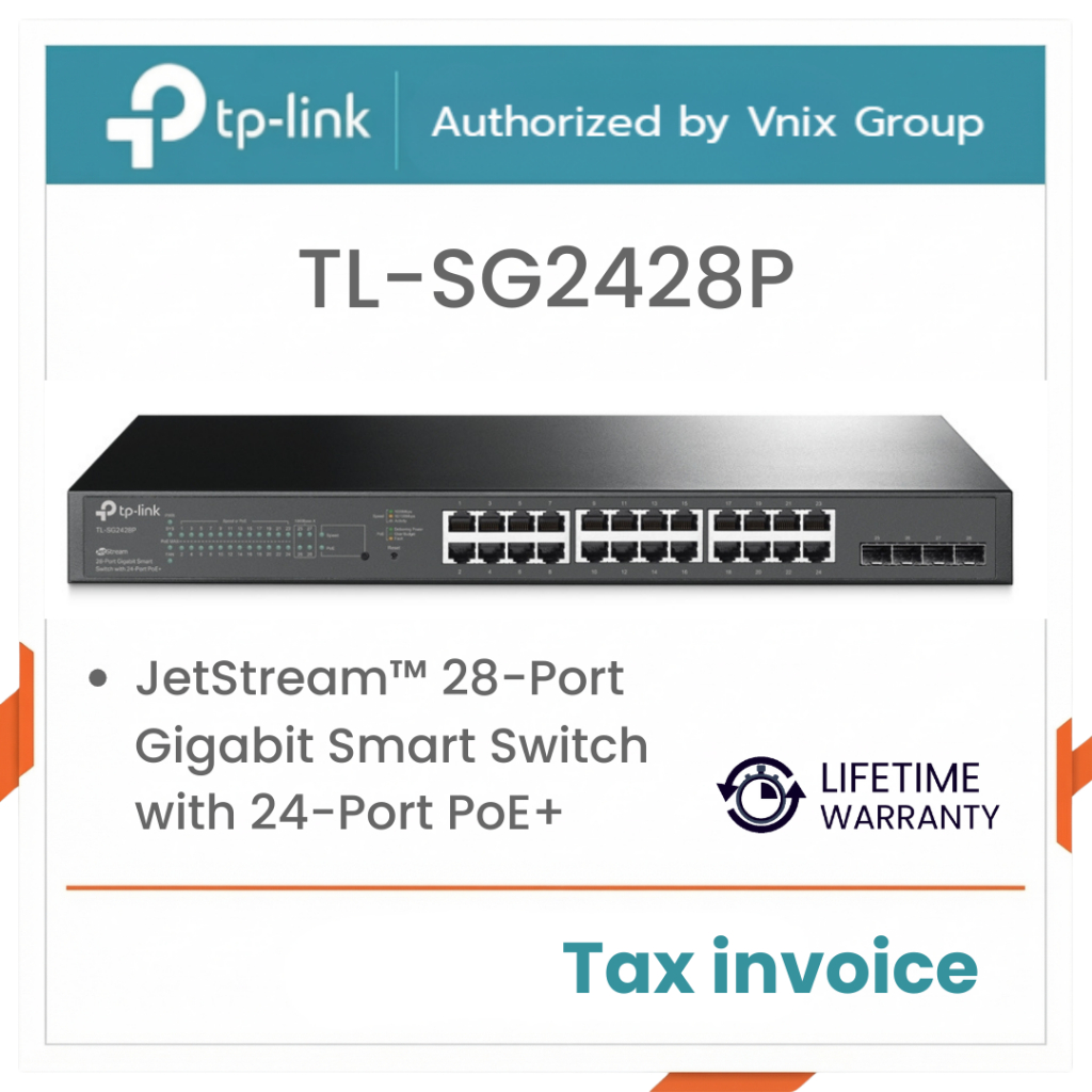 TL-SG2428P TP-Link JetStream™ 28-Port Gigabit Smart Switch with 24-Port PoE+ By Vnix Group