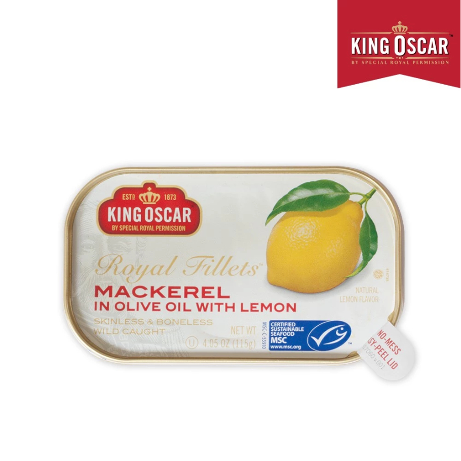 King Oscar เนื้อปลาแมคเคอเรลปรุงรส ในน้ำมันมะกอก ( 115 กรัม )