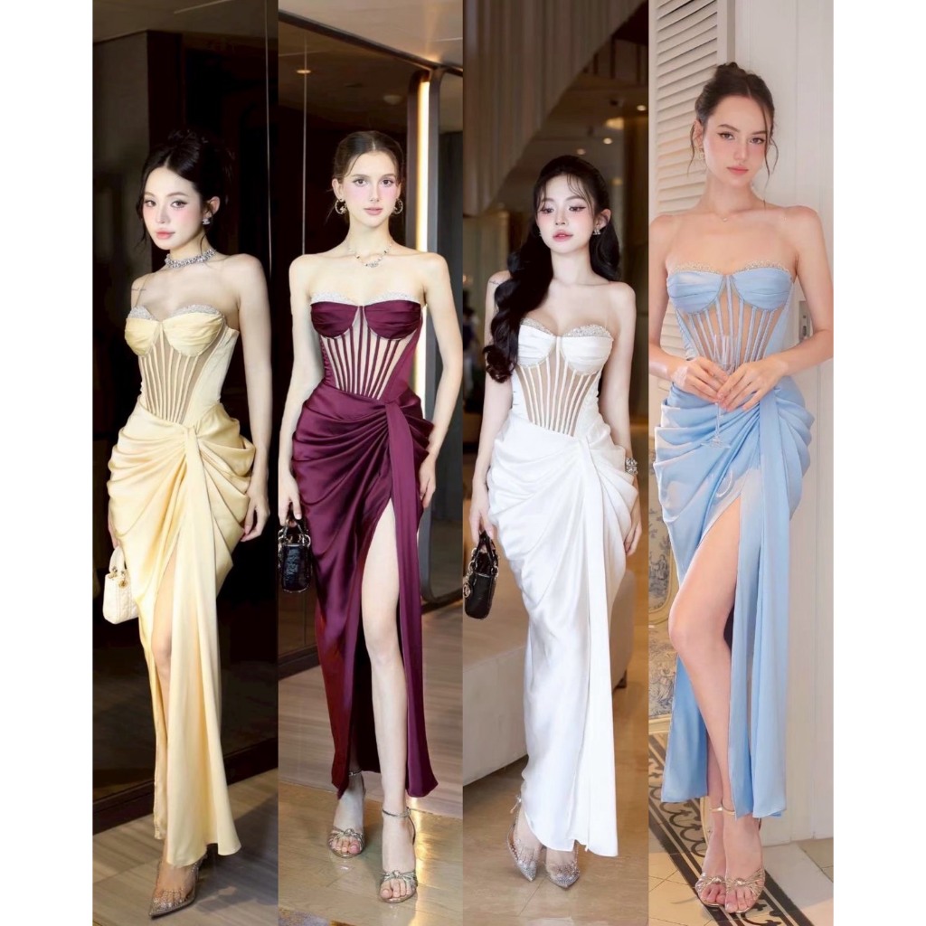 OBIBII BRAND  : Elegant Sexy Dress ชุดเดรสยาวออกงาน สไตล์ครอเซท
