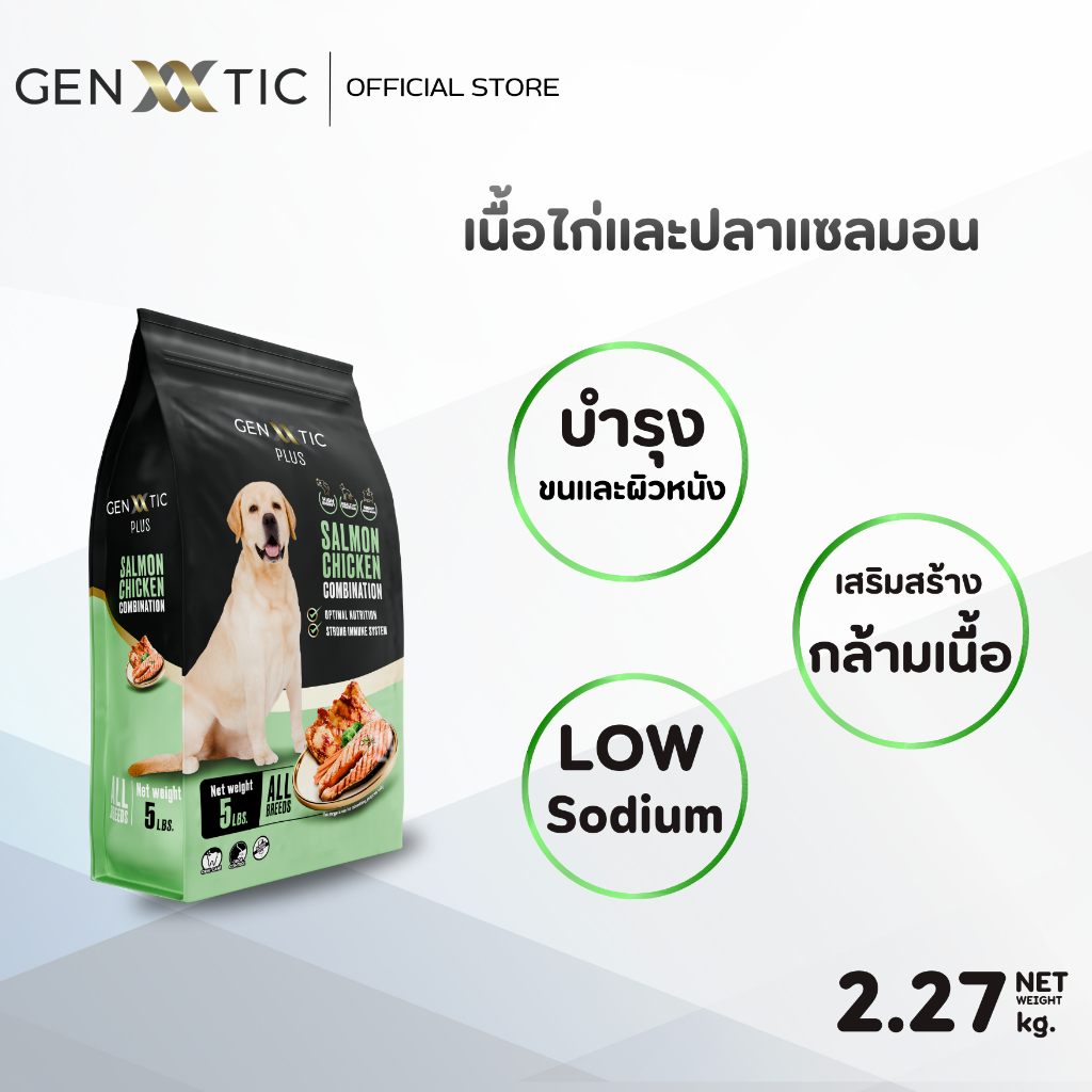 อาหารสุนัข Genetic Plus สูตรไก่และปลาแซลม่อน  ขนาด 2.27 Kg.