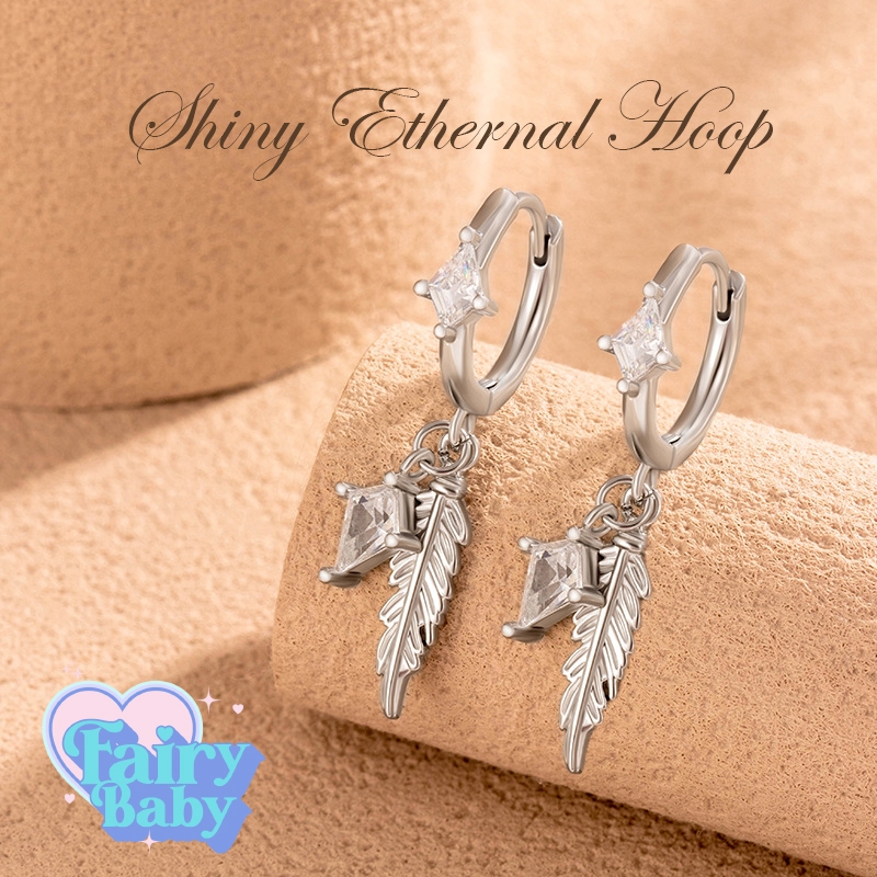 Fairybaby ต่างหูห่วง Shiny Ethernal Hoop ( 1 คู่ ) ตุ้มหูห่วง ปีกนางฟ้า 10mm (E2-141)