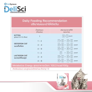 DeliSci Mother & Kitten Cat อาหารเปียกแม่และลูกแมว โปรตีนและไขมันสูง DHA เสริมภูมิคุ้มกันและพัฒนาการสมอง 1ลัง (48 ซอง)