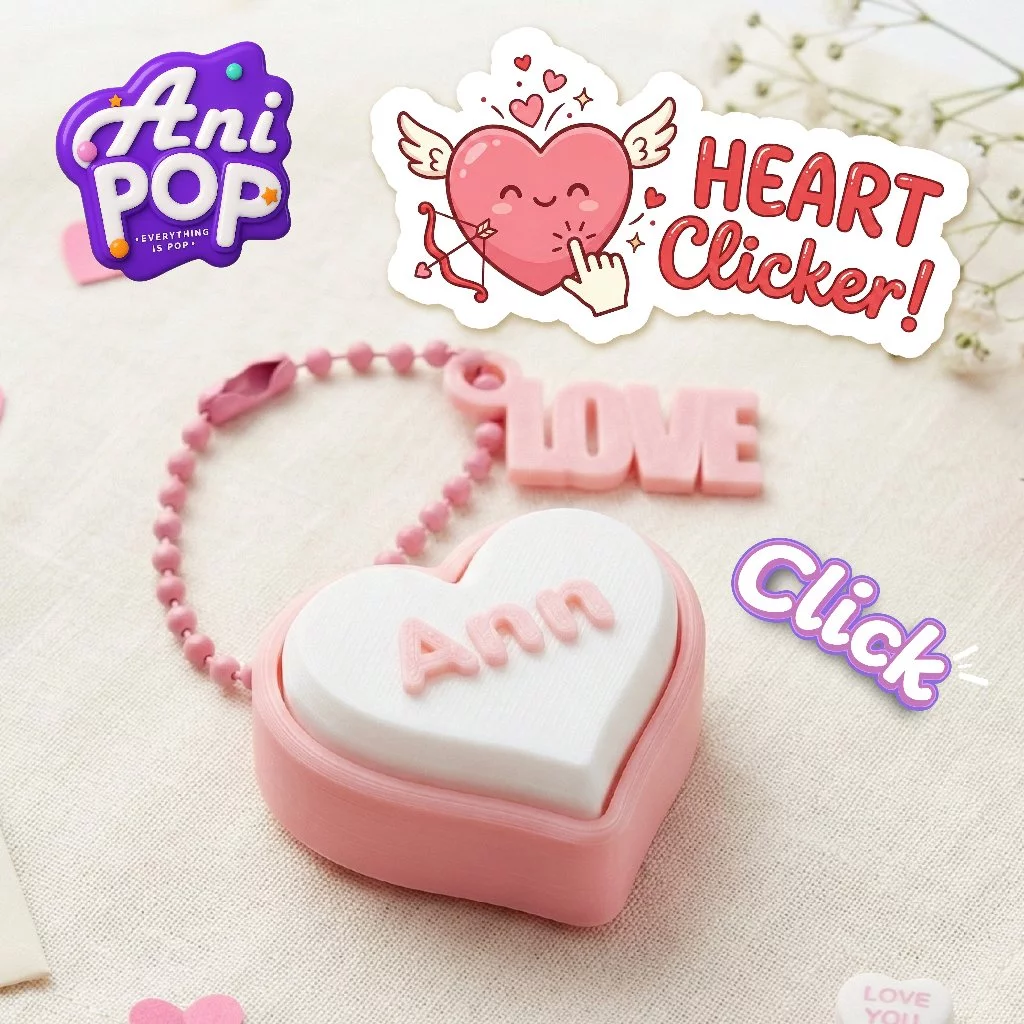 พวงกุญแจชื่อ 3 มิติ · รูปหัวใจ · AniPoP Heart Clicker · เปลี่ยนชื่อ-เลือกสีได้ · ของขวัญของที่ระลึก · [K010]