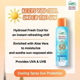 (2 กระป๋อง)Snake Brand Cooling Spray Sun Protection SPF 50 PA ++++100ml. ซันโพรเทคชั่น สเปรย์เย็นกันแดดผิวกาย 100ml