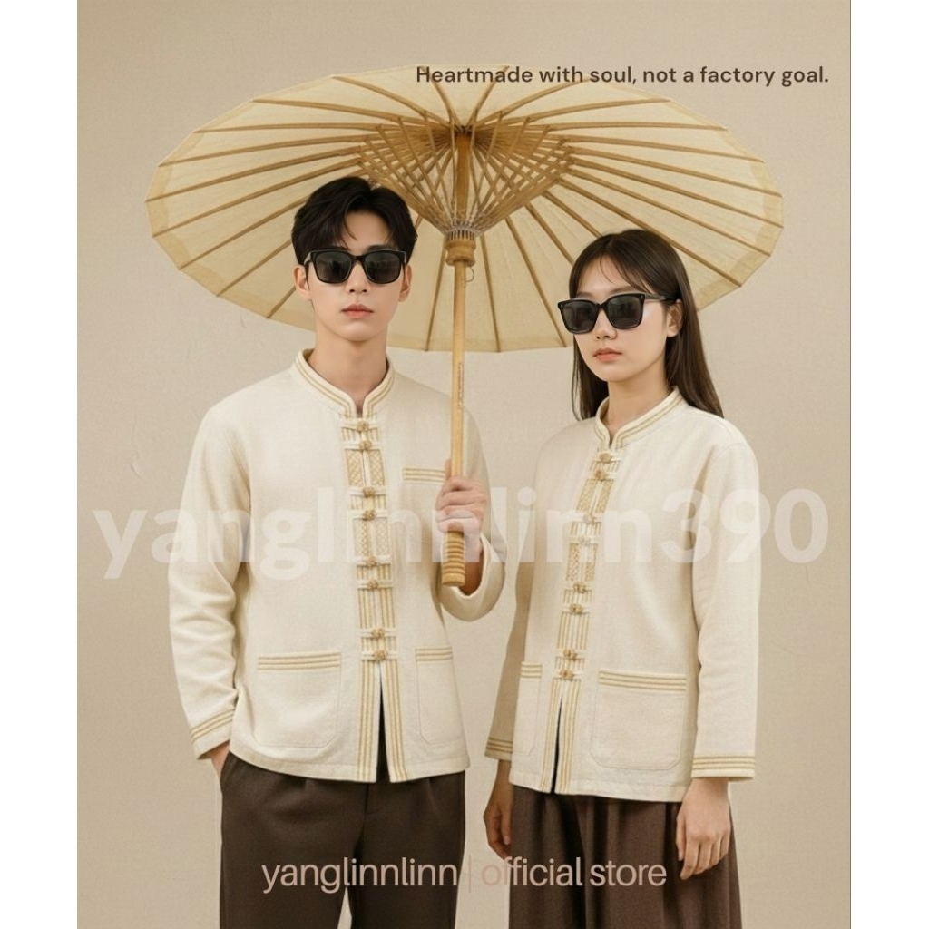 💐เสื้อผ้าฝ้ายผู้ชายสไตล์ล้านนาประยุกต์แต่งกระดุมโลหะ(อัดกาว)Rinn-Linn 390: Modern Lanna Heritage☘️