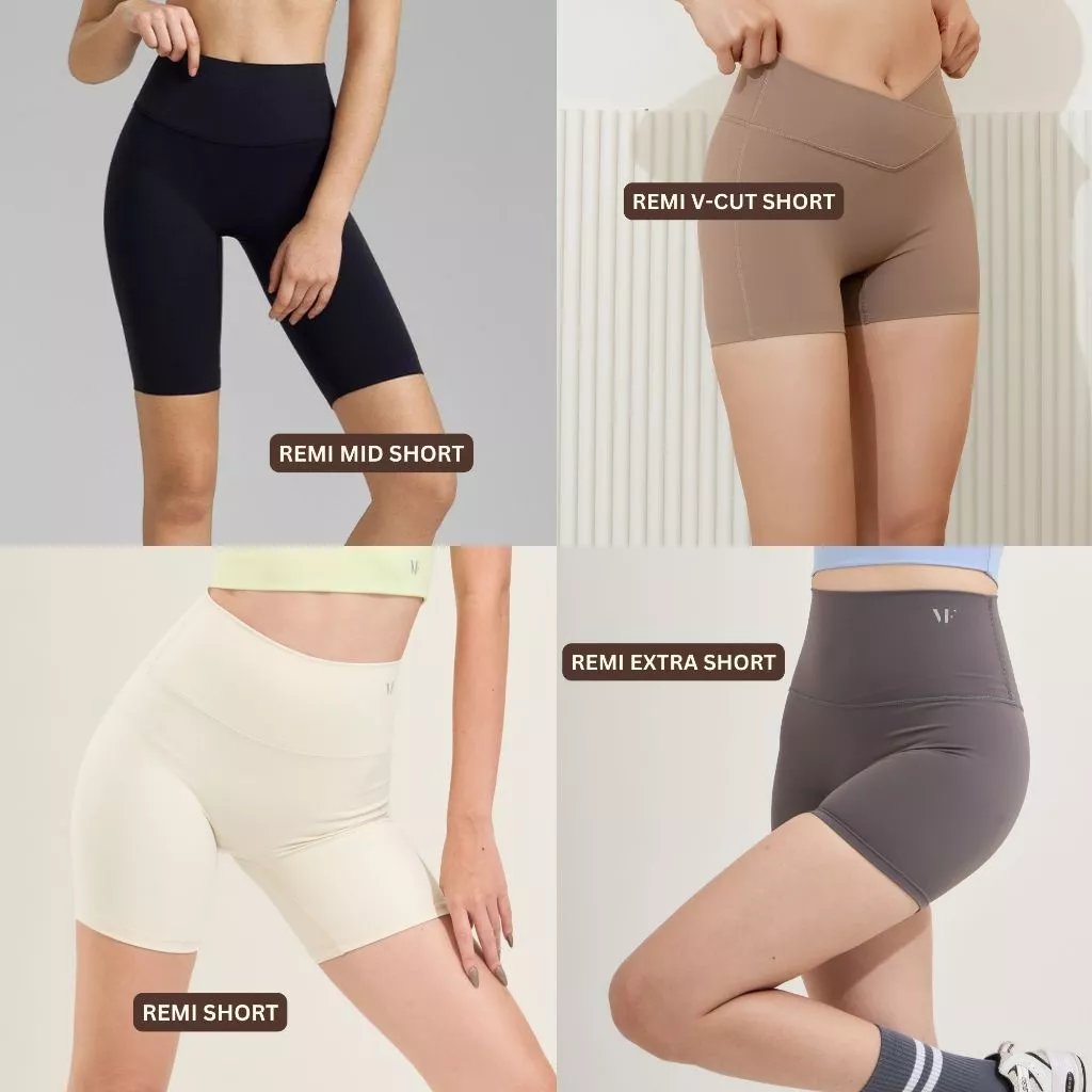 VF-Remi Short : กางเกงออกกำลังกายขาสั้น กางเกงโยคะขาสั้น กางเกงฟิตเนสขาสั้น ความยาวเหนือเข่า ยืดหยุ่นสูง เป้าไม่ยิ้ม