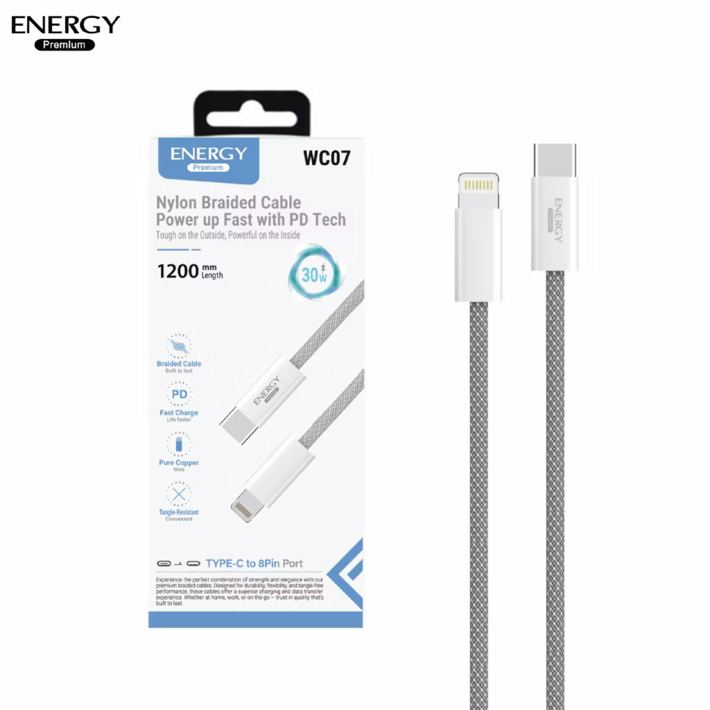 Energy    สายชาร์จเร็ว PD 30w  3.0A/30W (TC to LN) (TC to TC) พอร์ตสีทอง สาย PVC เส้นกลม รุ่น SG3