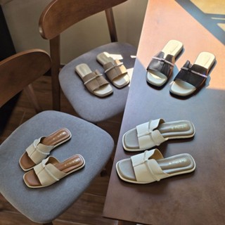 OHODOODEE รองเท้าแตะหน้าสวมหนังคาดเพรช พื้นหนังนุ่มนิ่ม T61