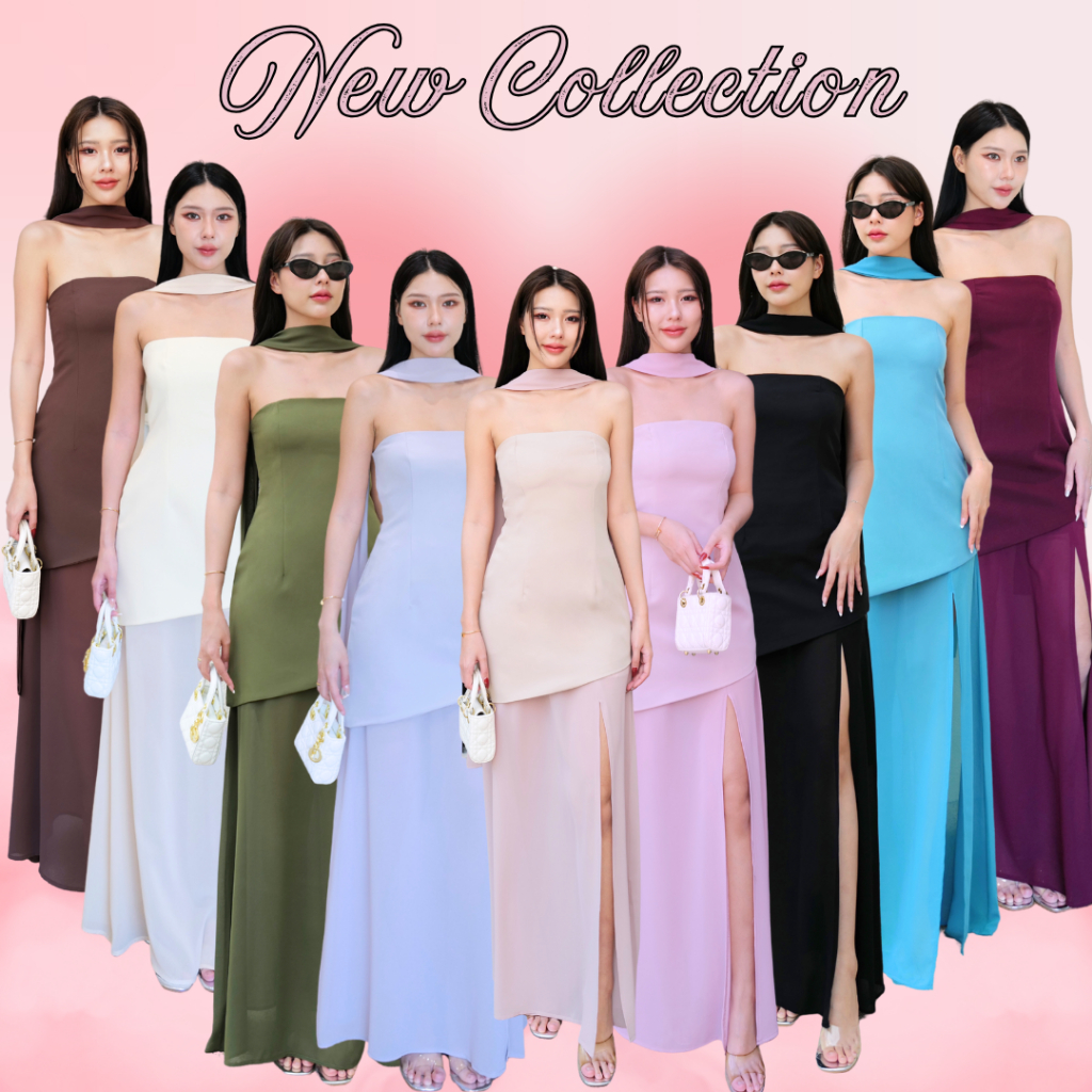 INTUON #9789 สีใหม่มาแล้ว ชุดเพื่อนเจ้าสาวเชต3ชิ้นมินิเดรสเกาะอก+กระโปรงมีซับใน T-SHIRTNISTA
