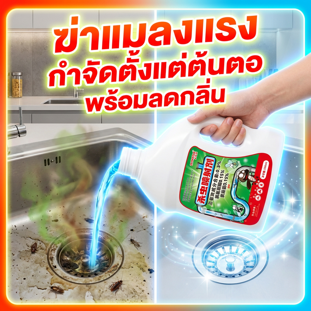 สูตรมืออาชีพ ยาฆ่าแมลงในท่อระบายน้ำ สารกำจัดแมลง 500ml ฆ่าแมลงมาตามท่อน้ำทิ้งในครัวเรือน