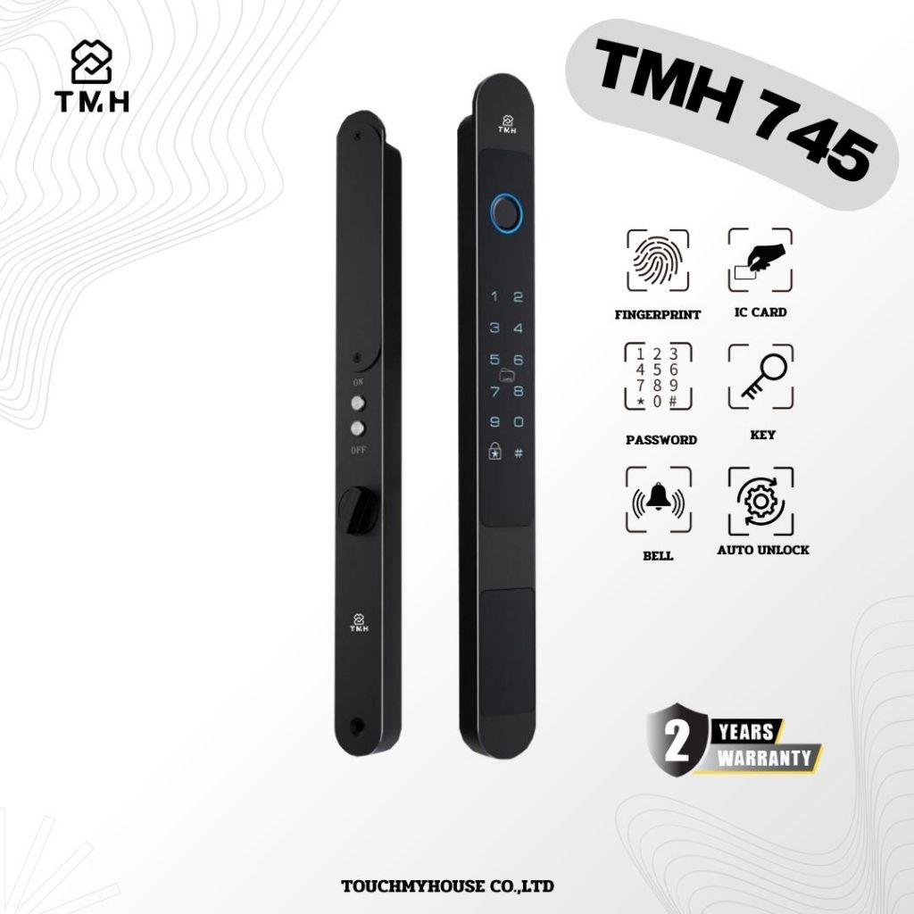 TMH 745 NO WIFI digital door lock กลอนล็อกดิจิตอล สแกนนิ้ว สำหรับประตูเฟรมแคบบาง บานเปิดเเละเลื่อน