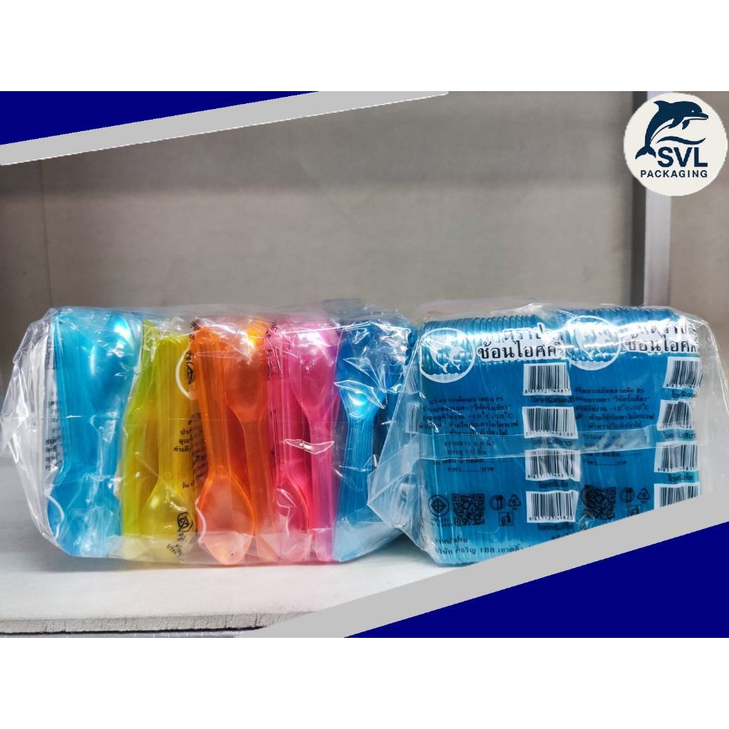 ช้อนไอศครีม ช้อนไอติม (500ชิ้น) แพ็คละ50ชิ้น ช้อนรีน่า มีแบบขาว ใส คละสี ใสคละสี