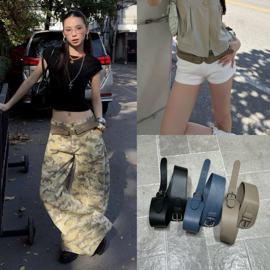 ส่งด่วน 🛵 26U090 MMFISH 𝗪𝗜𝗗𝗘 𝗕𝗔𝗦𝗜𝗖 𝗕𝗘𝗟𝗧 เข็มขัดทรงเรียบกว้างพิเศษ ดีไซน์ Basic & Clean Lookหัวเข็มขัดทรง Classic Buckle