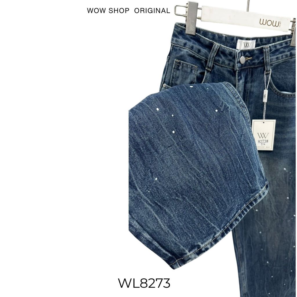 WOWSHOP WL8273 กางเกงยีนส์ทรง Barrel สีเข้ม ทำเล่นจุดสีแรนด้อมทั่วตัว น่ารักมาก ราคา ถูกที่สุด ดีลบีเคเค แกลเลอรีภาพที่ 3