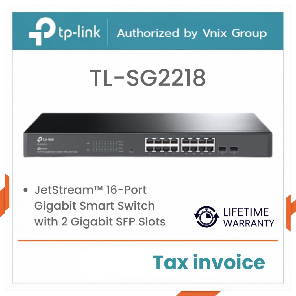 TL-SG2218 TP-Link JetStream™ 16-Port Gigabit Smart Switch with 2 Gigabit SFP Slots By Vnix Group