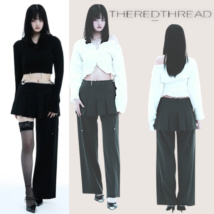 กางเกงเลเยอร์กระโปรงทับ ทรงแฟชั่น THREDTHREAD