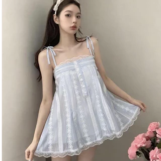 Elly พร้อมส่ง🦄เสื้อสายเดี่ยวตัวสั้นผูกไหล่🦄ทรงสวยแมทง่าย น่ารัก Women ผู้หญิง Lady ผ้าพริ้วๆ สวยๆ เเต่งลูกไม้รอบตัว