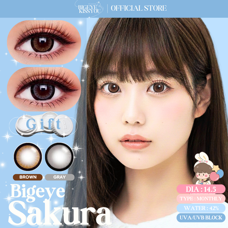 คอนแทคเลนส์(บิ๊กอาย) Sakura Chestnut / Gray (Wink) ⭐️ลายฮิต ขายดีมาก กรองแสงกันยูวี