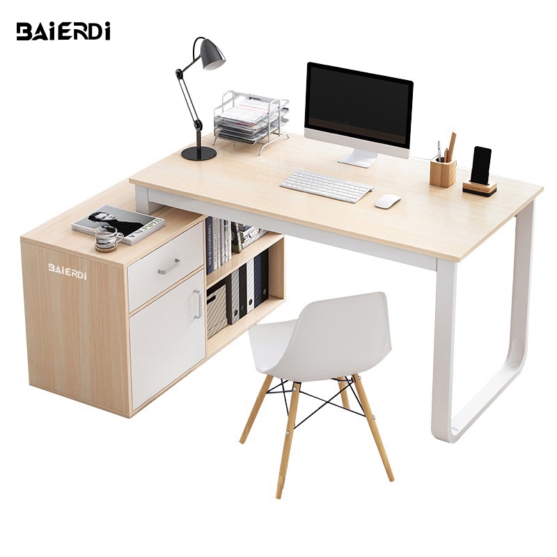 BAIERDI โต๊ะทำงาน โต๊ะคอม เคลื่อนย้ายได้ พร้อมลิ้นชัก ใส่ของ วางหนังสือ สไตล์มินิมอล สีลายไม้สวยเหมาะสำหรับตกแต่งมุมห้อง