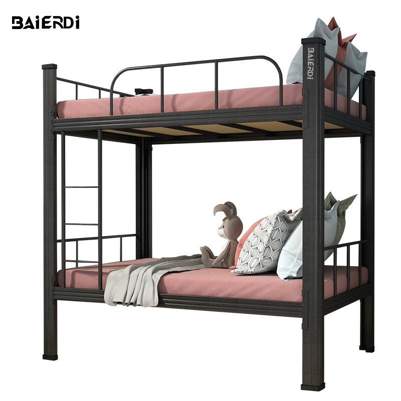 BAIERDI  เตียง 2 ชั้น 200CM*90CM*180CM เตียงสองชั้นหนาโครงเหล็กสองชั้นเตียงโครงเหล็กหอพักนักเรียนหอพ