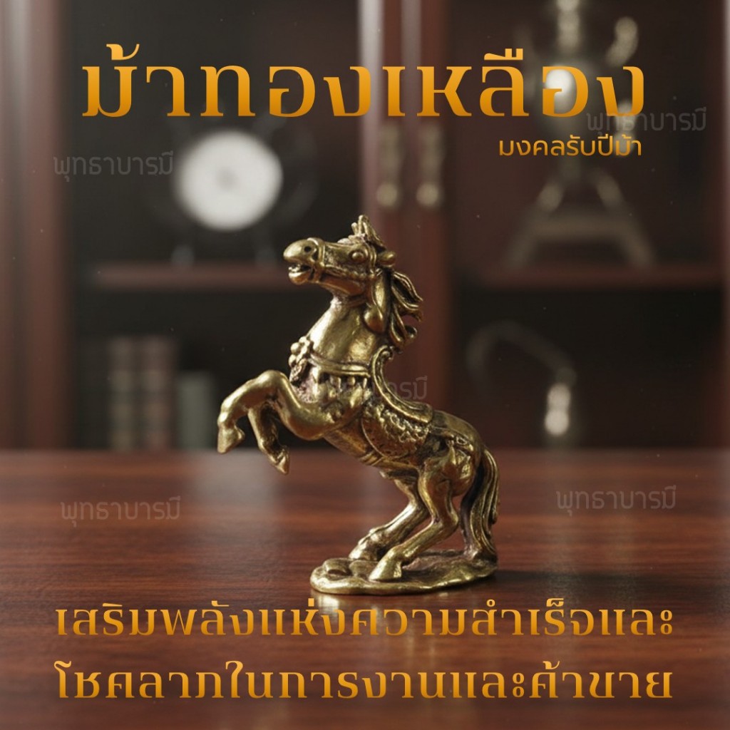 ม้าทองรุ่งเรือง เสริมพลังแห่งความสำเร็จและโชคลาภในการงานและค้าขาย ประดับโต๊ะทำงาน - พุทธาบารมี