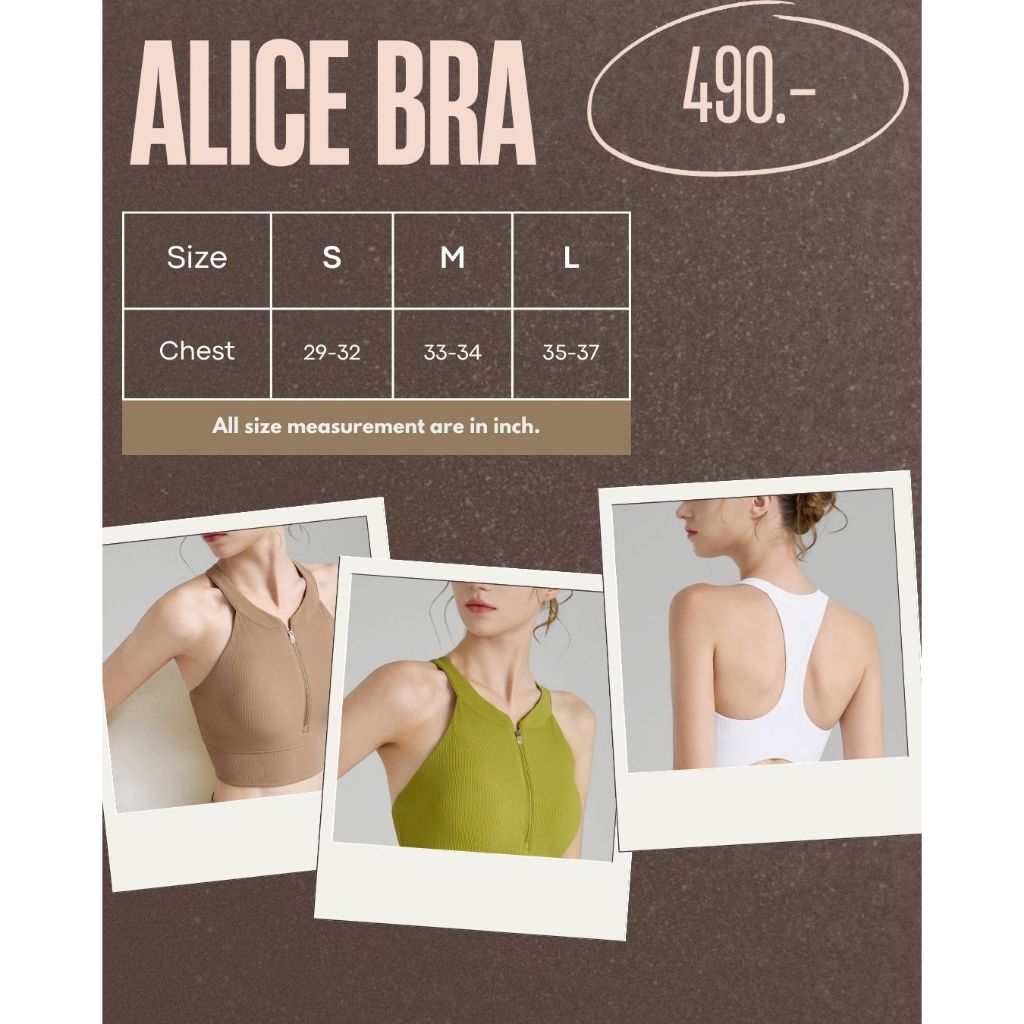 VF- Alice Bra: Sportbra (สปอร์ตบรา) ชุดออกกำลังกายผู้หญิง โยคะ พิลาทิส มีซิปรูดด้านหน้า ด้านหลังเว้าตัวยู บราในตัว - รูปที่ 7