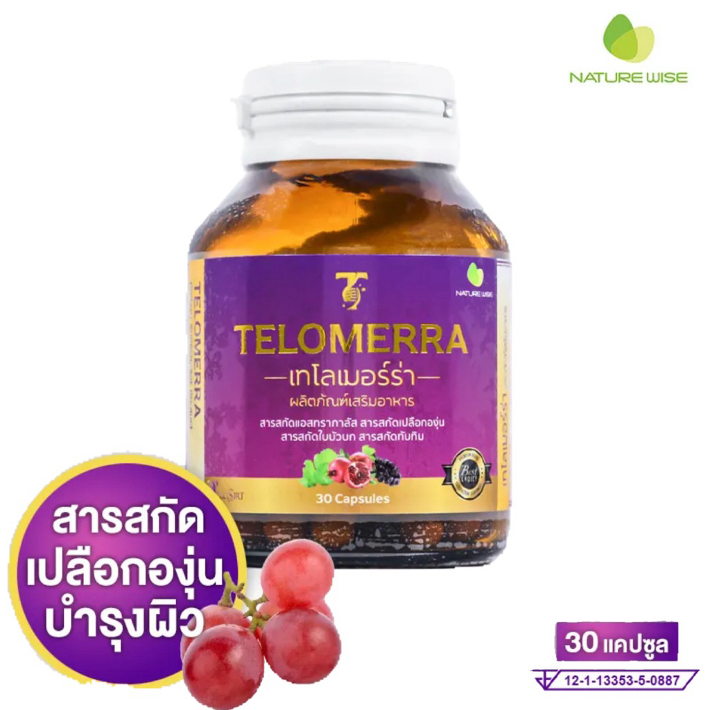 Nature Wise Telomerra เนเจอร์ ไวส์ เทโลเมอร์ร่า [30 แคปซูล] บำรุงผิว สารสกัดเปลือกองุ่น