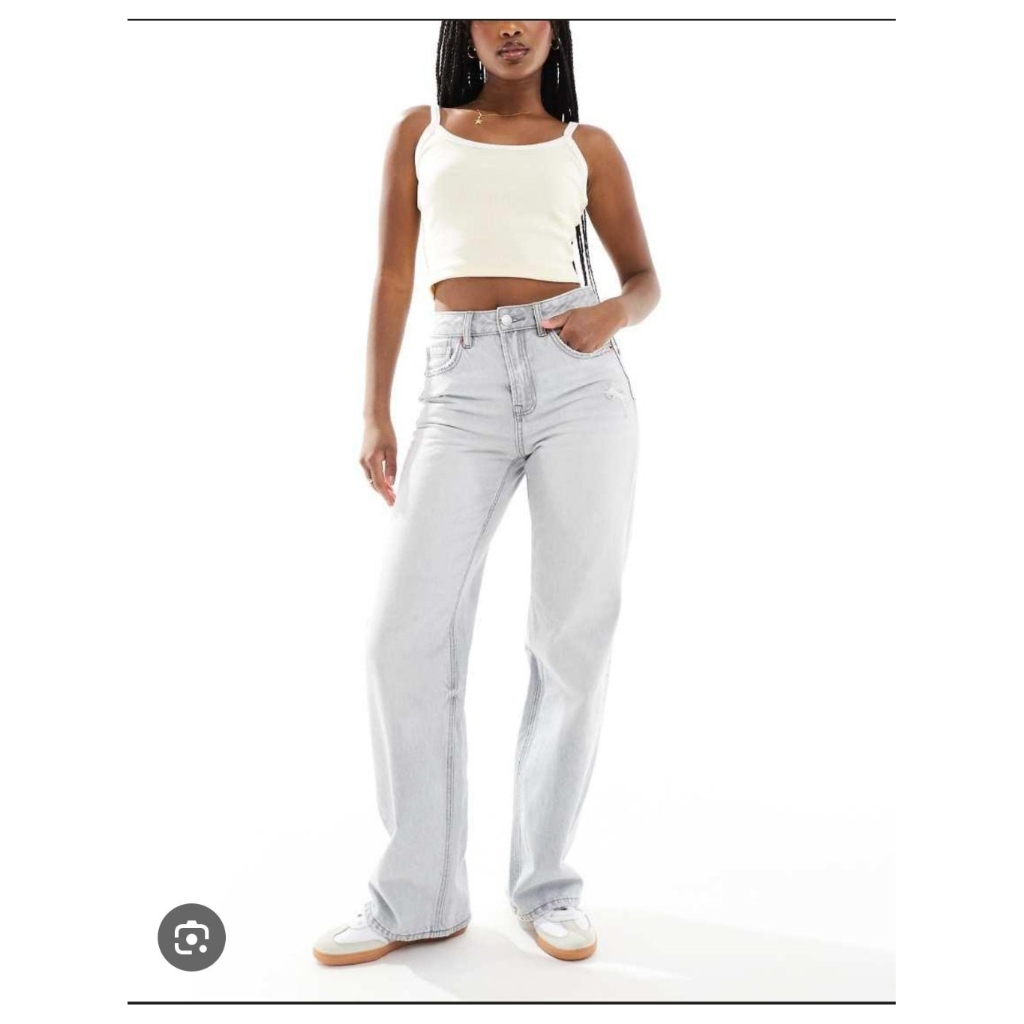 Stardivarius D92 wide leg dad Jeans กางเกงทรงกระบอก สีเทาฟอก