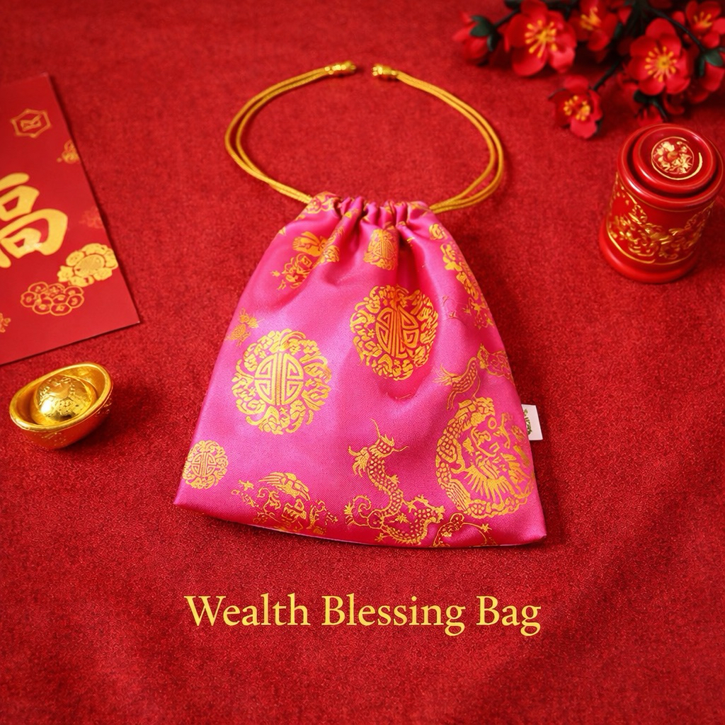 กระเป๋าหูรูดผ้าซาตินลายมงคล •BK-TIN HANDMADE•  ถุงผ้าใส่ของขวัญ ตรุษจีน Lucky Drawstring Bag - รูปที่ 3