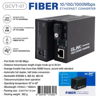 GLINK GCVT-07 Fiber to Lan Media Converter 10/100/1000 20KM (A+B PAIRS) 2pcs/set