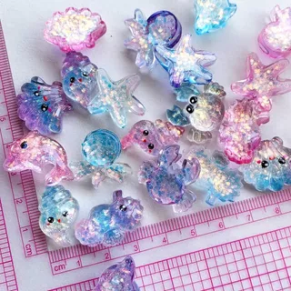ของเล่นแบบสุ่มในถุงธีมทะเล อุปกรณ์ตกแต่งเรซิน DIY คริสตัลเรืองแสงในที่มืด ของตกแต่งลายการ์ตูน