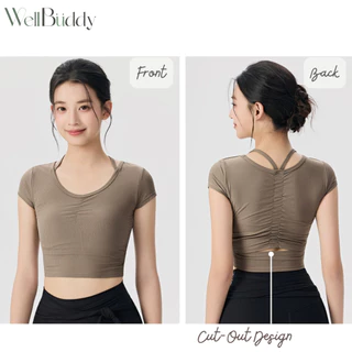 [New in] WellBuddy สปอร์ตบราแขนสั้น ผ้าร่อง เสื้อโยคะ เสื้อออกกำลังกายแขนสั้น เสื้อพิลาทิส (Lunar Ribbed Top)
