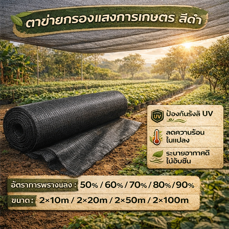 ตาข่ายกรองแสง สแลนกันแดด กันUV100% แรงดึงสูง เกรดA ครบทุกขนาด 2x10m 2x20m 2x50m 2x100m ครบทุกความเข้ม 50%-90% สำหรับงานก