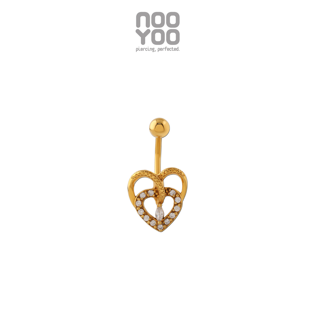 NooYoo จิวสะดือสำหรับผิวแพ้ง่าย Hollow Love Banana Gold PVD Surgical Steel