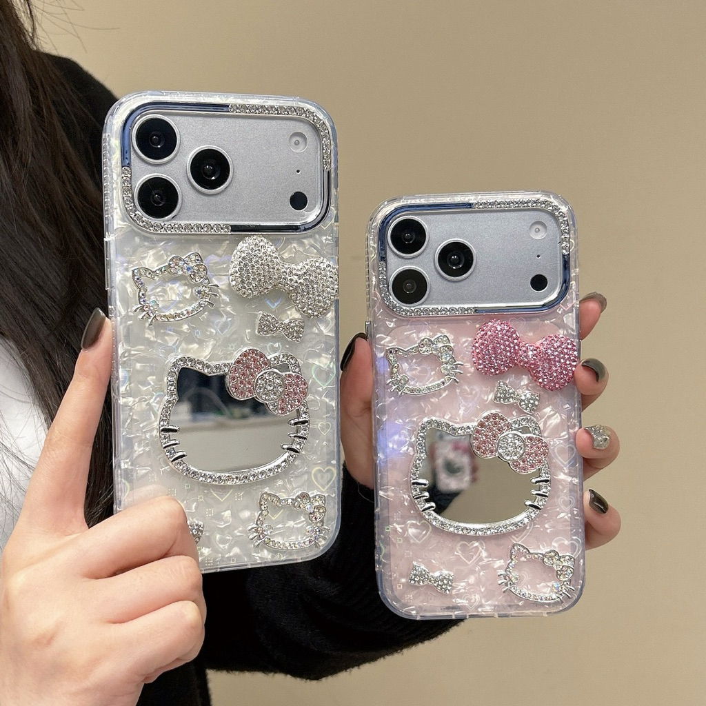 AD596 New case เคสเรซิ่นโบว์คิตตี้ งานกระจกหลัง สำหรับI11-17PM กันกระแทกได้ สินค้าพร้อมจัดส่งจากไทย