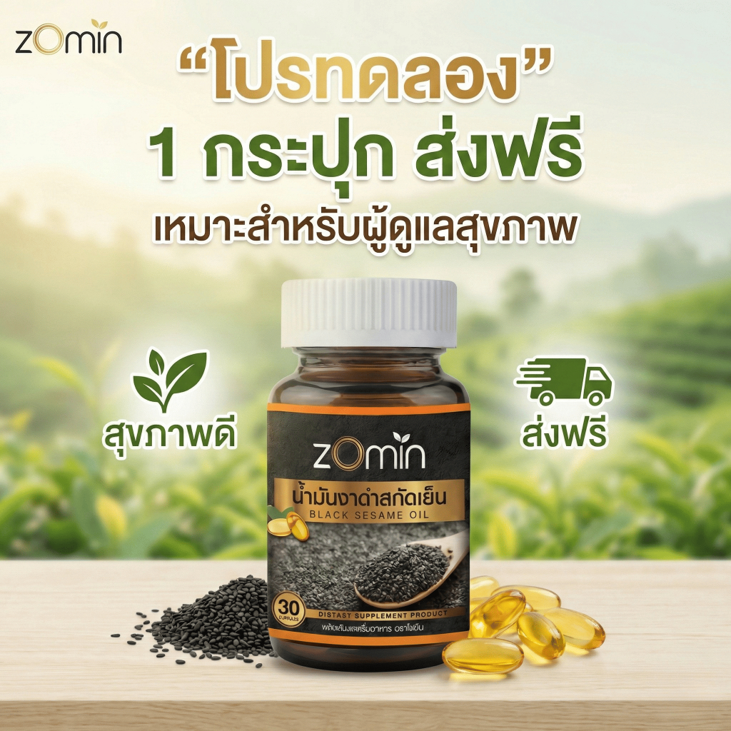[โปร 1 กระปุก ส่งฟรี] Zomin Oil โซมิน น้ำมันงาดำสกัดเย็น ดูแลสุขภาพกระดูกและข้อเข่า