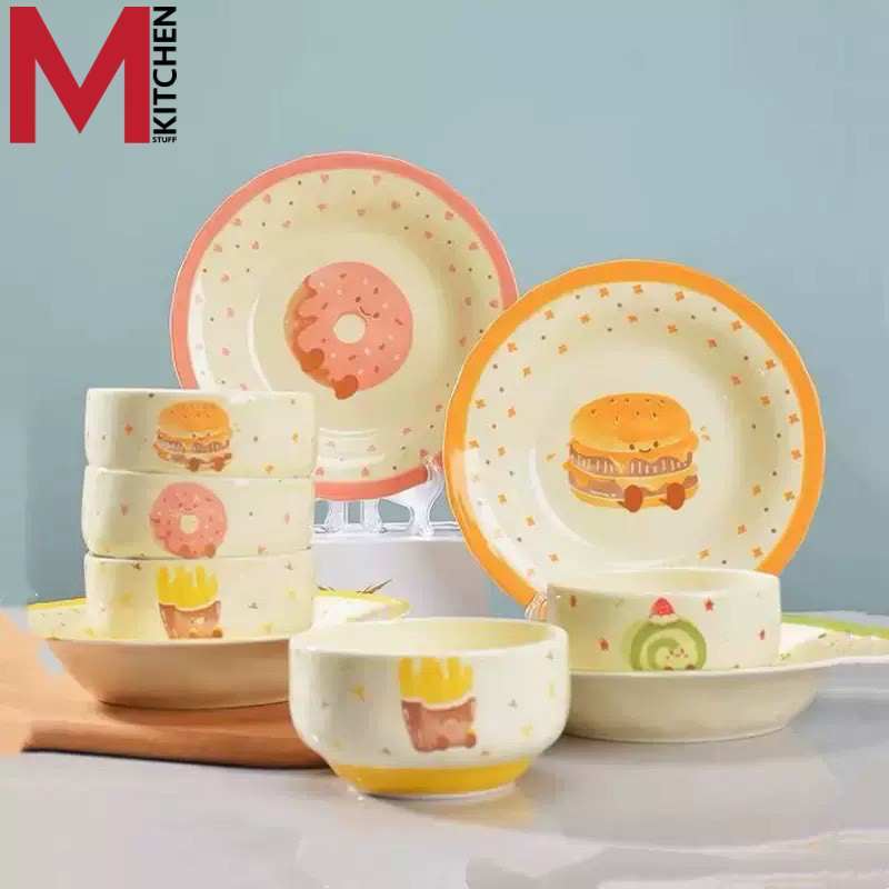 M KITCHEN จานชามเซรามิก 1 ใบ เข้าไมโครเวฟได้ จาน 8 นิ้ว ชาม 4.6 นิ้ว เสียหายระหว่างขนส่งเคลมได้