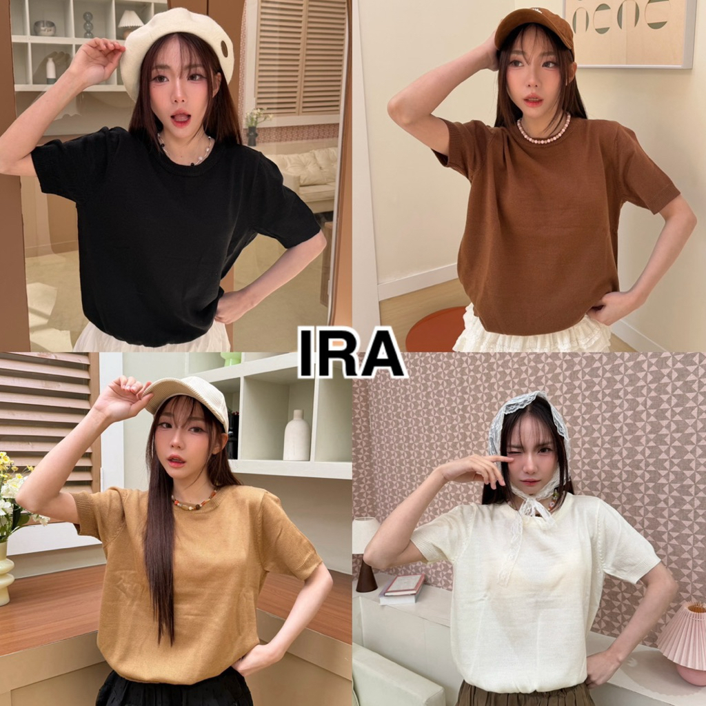 BY IRA Sable Top เสื้อคอกลม ผ้าไหมพรม ยืดหยุ่น จั๊มเอว ทรงสวย