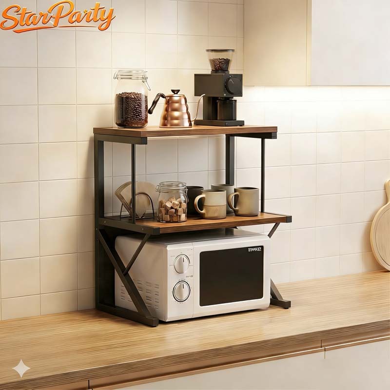 SP ชั้นวางไมโครเวฟ วางไมโครเวฟ อเนกประสงค์ 2/3 ชั้น เหล็ก+ไม้ วางเตาอบได้ 50กก. แข็งแรงทนทาน ทำให้เสถียร