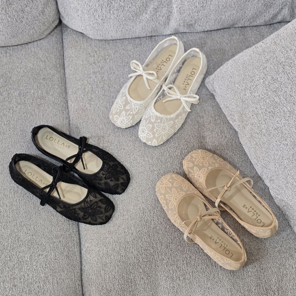 ️ OHODOODEE ️รองเท้าคัทชูผ้าลูกไม้สายคาดยางยืด M533