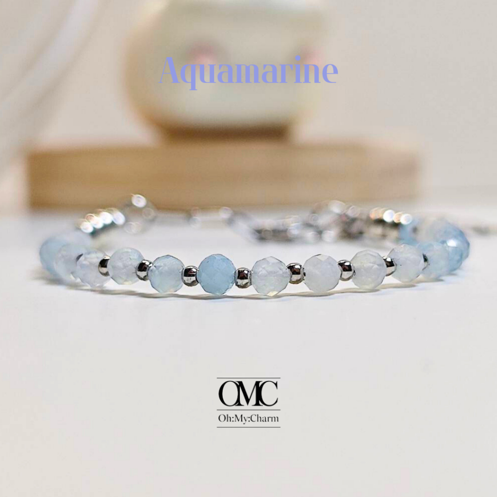 สร้อยข้อมือหินแท้ “Aquamarine” | อะความารีน หินแห่งความเยือกเย็นและปกป้องการเดินทาง | หินขนาด 3 mm.